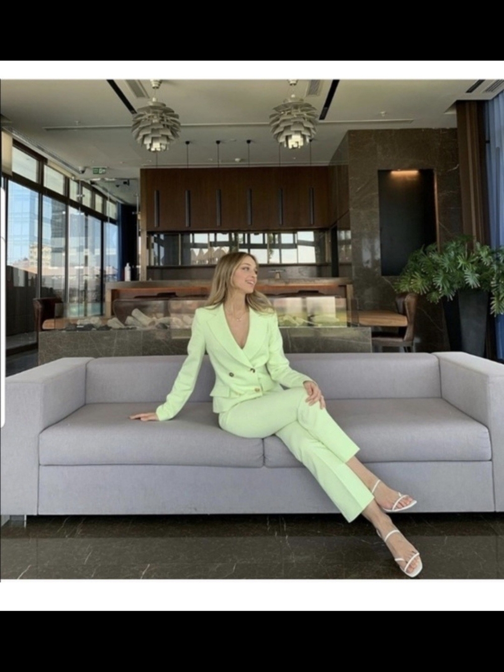 New Zara Light Green Double-Breasted Blazer Size XS